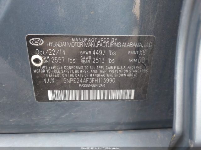 2015 HYUNDAI SONATA 5NPE24AF3FH115990 Photo 8