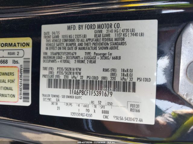 2015 FORD MUSTANG 1FA6P8CF1F5391679 Photo 8