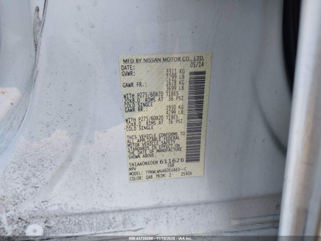 5N1AA0NE0EN611626 Nissan Armada Platinum