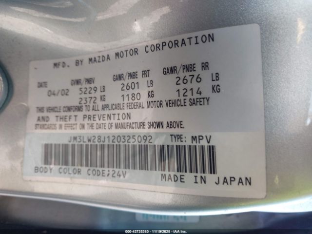 2002 MAZDA MPV JM3LW28J120325092 Photo 8