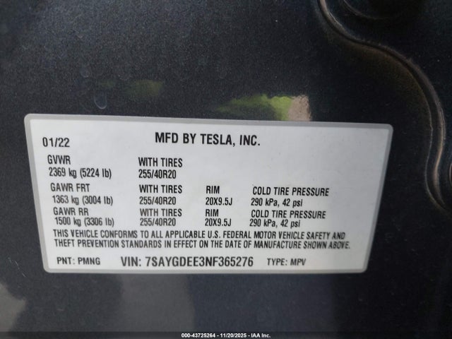 2022 TESLA MODEL Y 7SAYGDEE3NF365276 Photo 8