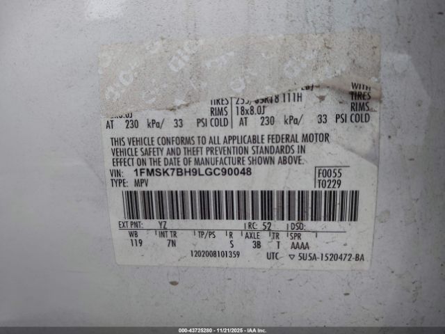 2020 FORD EXPLORER 1FMSK7BH9LGC90048 Photo 8