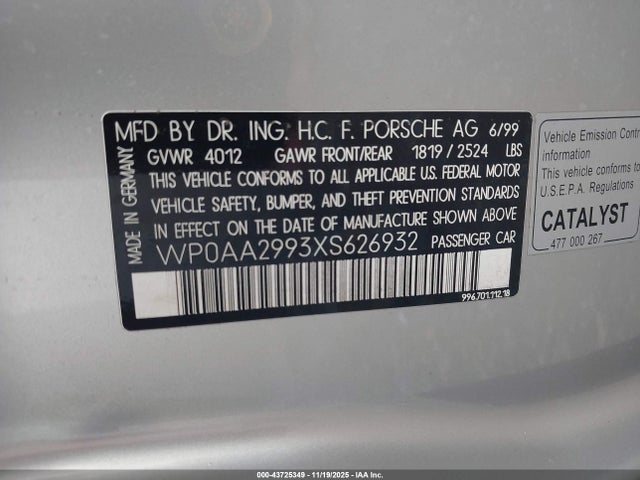 1999 PORSCHE 911 WP0AA2993XS626932 Photo 8