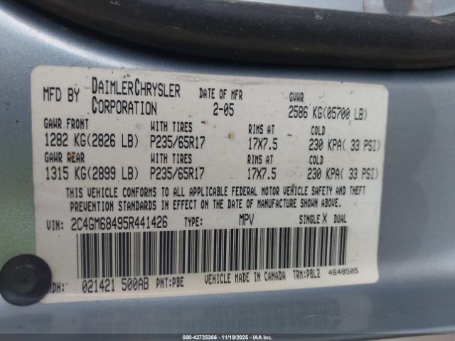 2005 CHRYSLER PACIFICA 2C4GM68495R441426 Photo 8