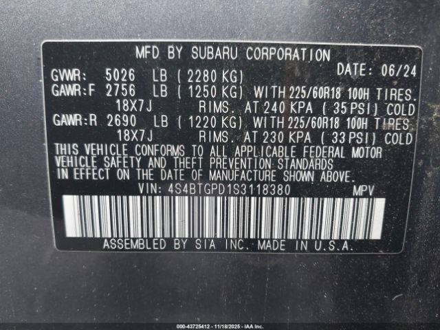 2025 SUBARU OUTBACK 4S4BTGPD1S3118380 Photo 8