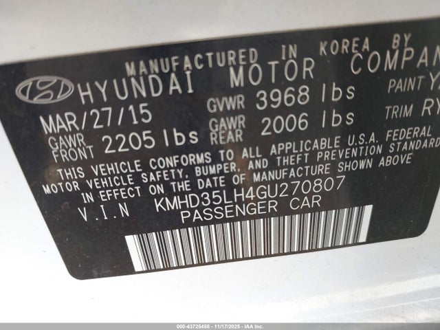 KMHD35LH4GU270807 Hyundai ELANTRA GT