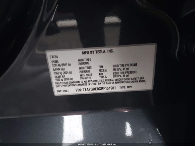 2024 TESLA MODEL Y 7SAYGDEDXRF151981 Photo 8