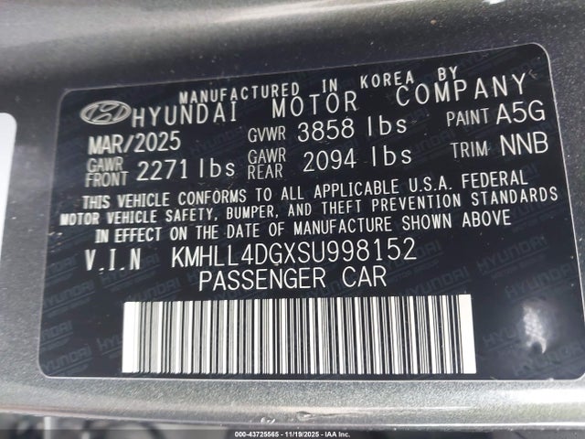 KMHLL4DGXSU998152 Hyundai ELANTRA SE