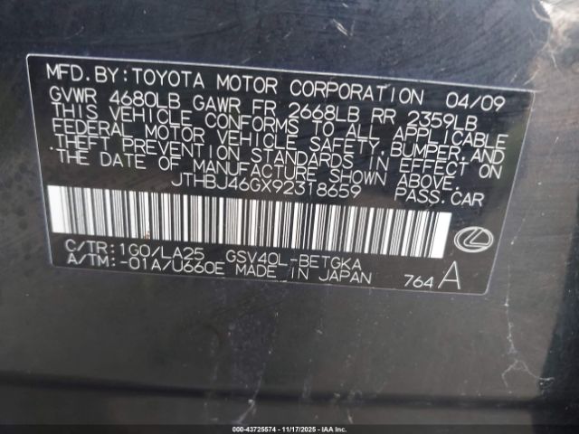 2009 LEXUS ES 350 JTHBJ46GX92318659 Photo 8