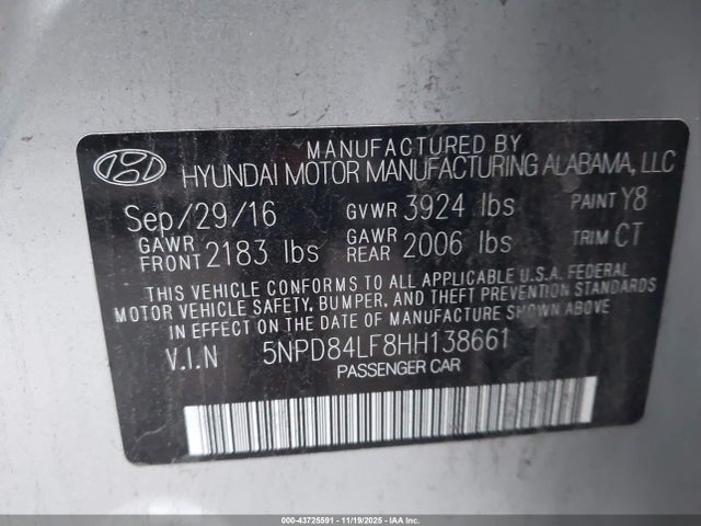 5NPD84LF8HH138661 Hyundai Elantra Value Edition