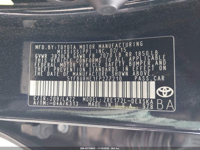 5YFBURHE1FP277210 Toyota Corolla S Premium