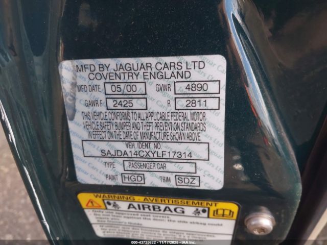 2000 JAGUAR XJ8 SAJDA14CXYLF17314 Photo 8
