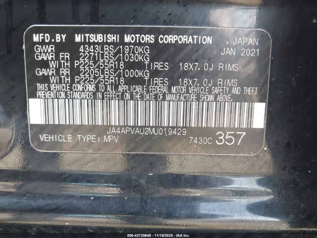 2021 MITSUBISHI OUTLANDER SPORT JA4APVAU2MU019429 Photo 8