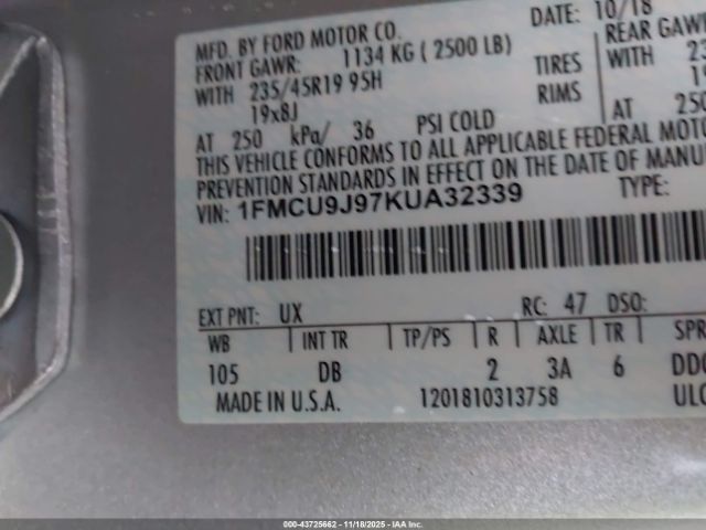 2019 FORD ESCAPE 1FMCU9J97KUA32339 Photo 8