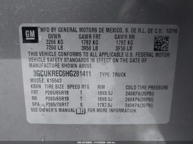 2017 CHEVROLET SILVERADO 1500 3GCUKREC6HG281411 Photo 8