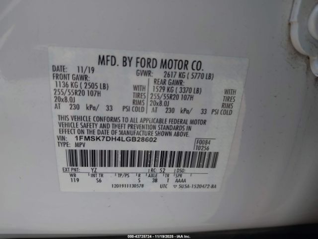 2020 FORD EXPLORER 1FMSK7DH4LGB28602 Photo 8