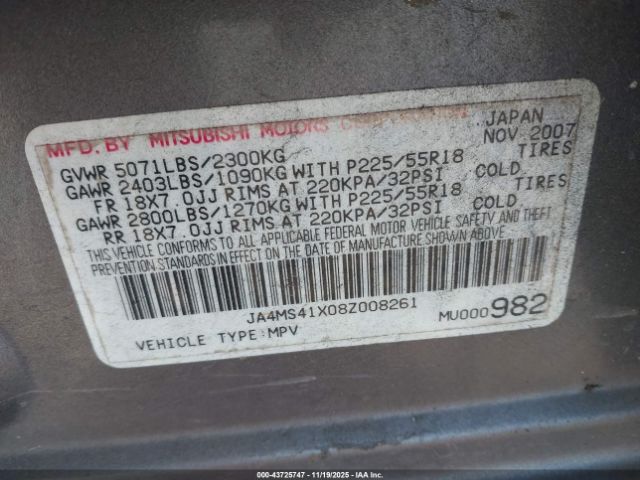 2008 MITSUBISHI OUTLANDER JA4MS41X08Z008261 Photo 8