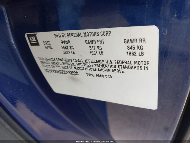 2005 CHEVROLET CORVETTE 1G1YY24U955132830 Photo 8