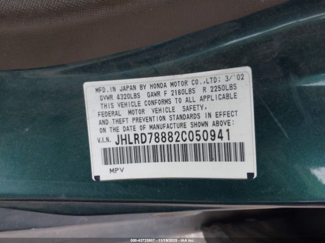 2002 HONDA CR-V JHLRD78882C050941 Photo 8