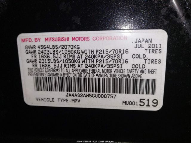 2012 MITSUBISHI OUTLANDER JA4AS2AW5CU000757 Photo 8