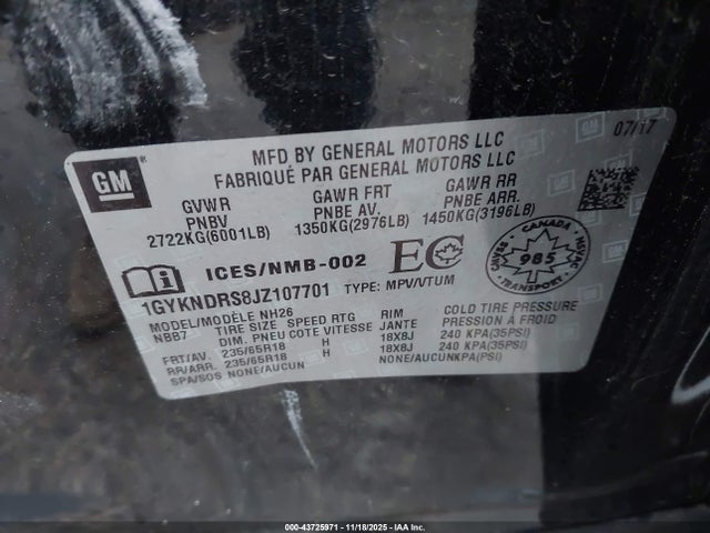 2018 CADILLAC XT5 1GYKNDRS8JZ107701 Photo 8