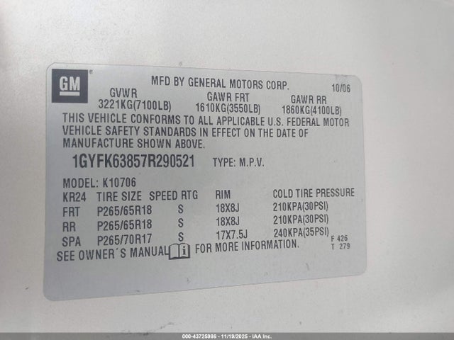 2007 CADILLAC ESCALADE 1GYFK63857R290521 Photo 8