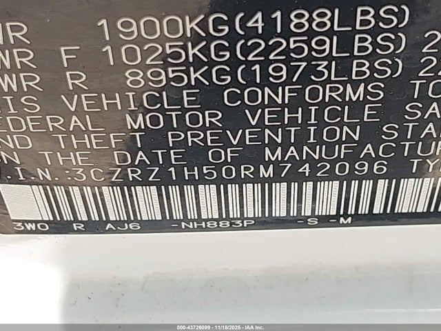 3CZRZ1H50RM742096 Honda Hr-v 2wd Sport/2wd Sport W/o Bsi