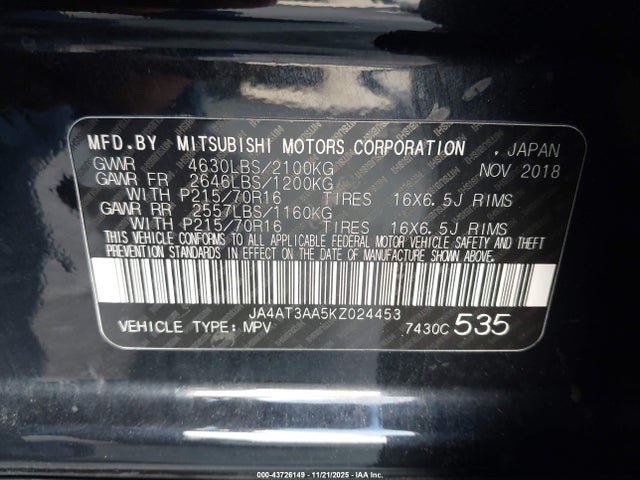 2019 MITSUBISHI ECLIPSE CROSS JA4AT3AA5KZ024453 Photo 8