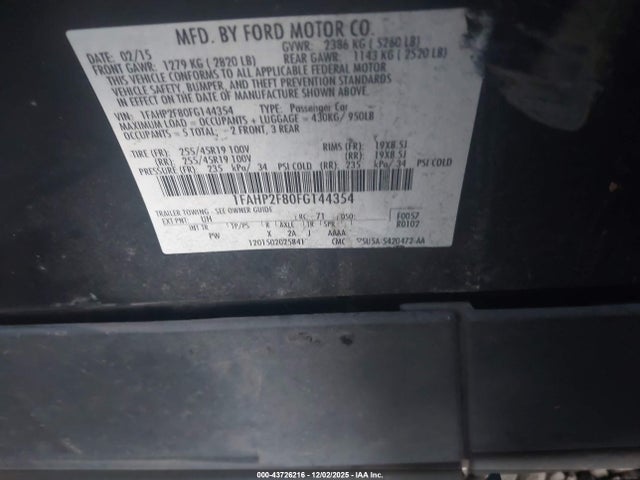 Ford Taurus 2015 1FAHP2F80FG144354 Image 9