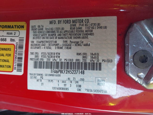 2017 FORD MUSTANG 1FA6P8CF2H5227148 Photo 8