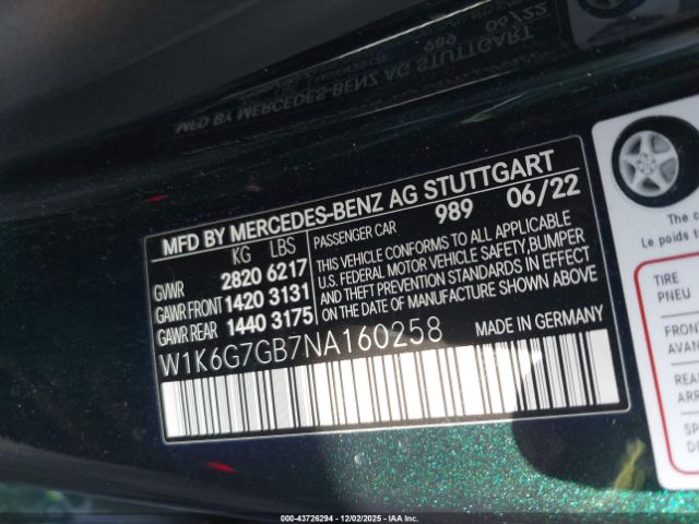 2022 MERCEDES-BENZ S 580 W1K6G7GB7NA160258 Photo 8