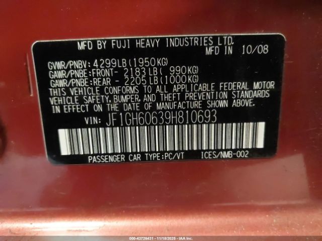 2009 SUBARU IMPREZA JF1GH60639H810693 Photo 8
