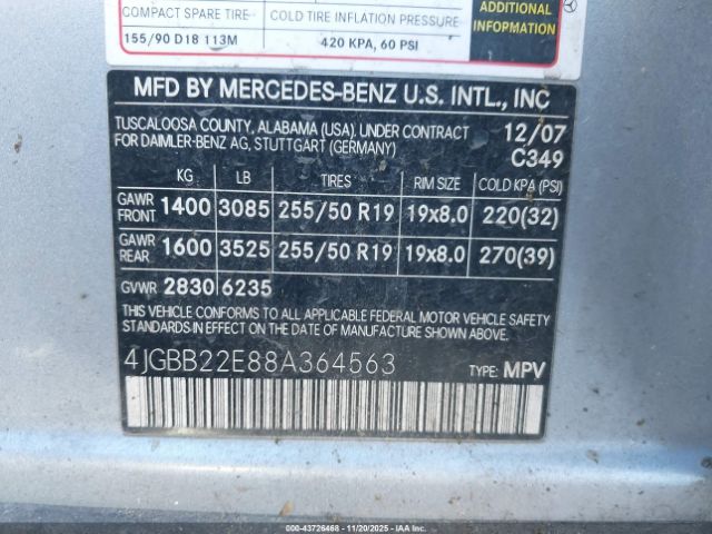 2008 MERCEDES-BENZ ML 320 CDI 4JGBB22E88A364563 Photo 8