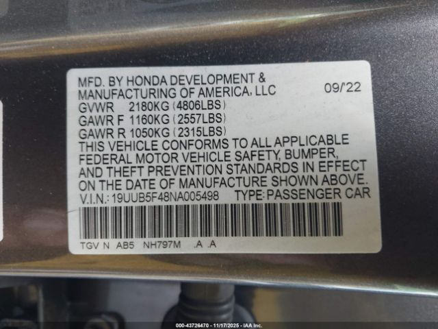 2022 ACURA TLX 19UUB5F48NA005498 Photo 8