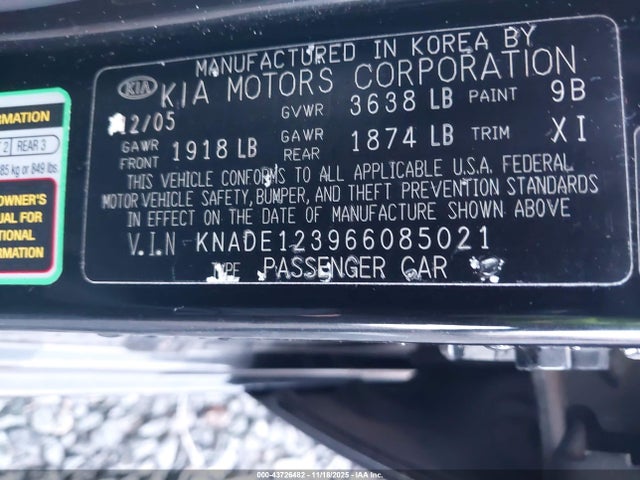 Aukcja sprzedaży 2006 Kia Rio Lx, vin: KNADE123966085021, numer aukcji: 43726482