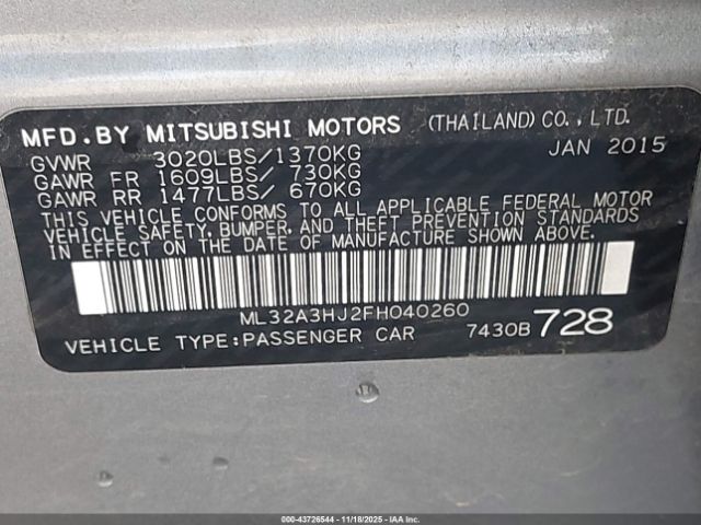 2015 MITSUBISHI MIRAGE ML32A3HJ2FH040260 Photo 8