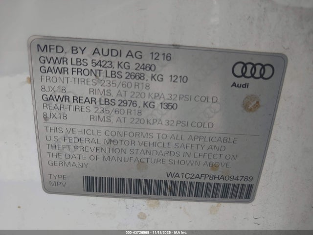 2017 AUDI Q5 WA1C2AFP8HA094789 Photo 8