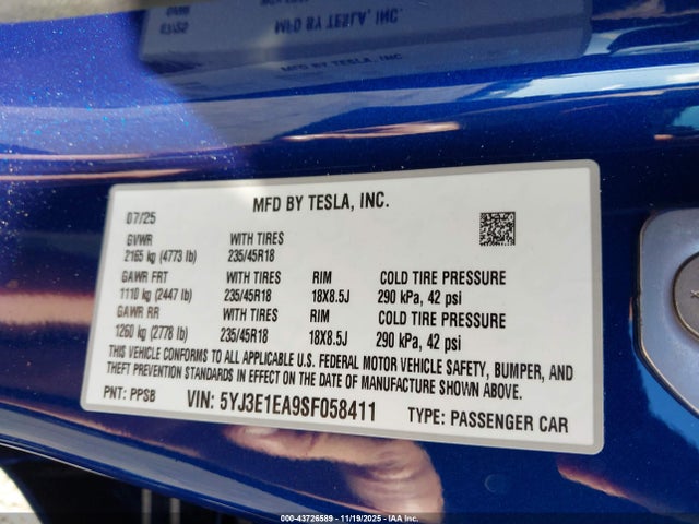 2025 TESLA MODEL 3 5YJ3E1EA9SF058411 Photo 8