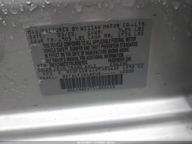 43726675 :رقم المزاد ، 3N1CN8EV7SL850153 vin ، 2025 Nissan Versa 1.6 Sv مزاد بيع