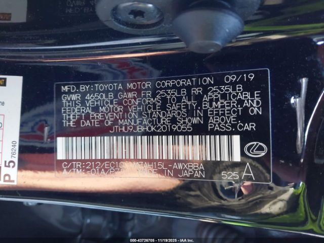 2019 LEXUS UX 250H JTHU9JBH0K2019055 Photo 8