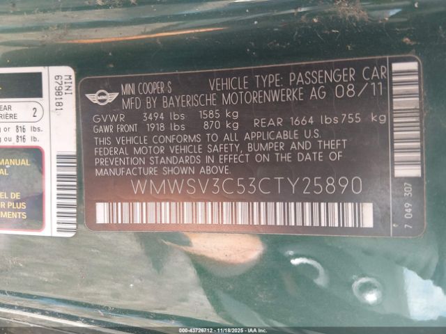 2012 MINI COOPER S WMWSV3C53CTY25890 Photo 8