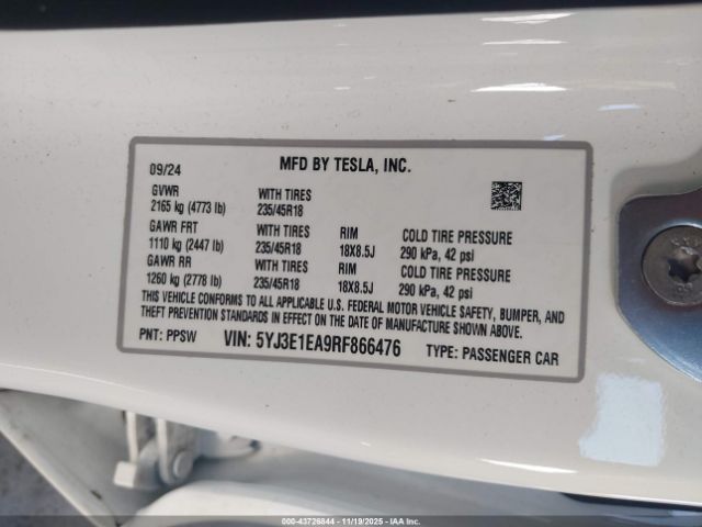 2024 TESLA MODEL 3 5YJ3E1EA9RF866476 Photo 8