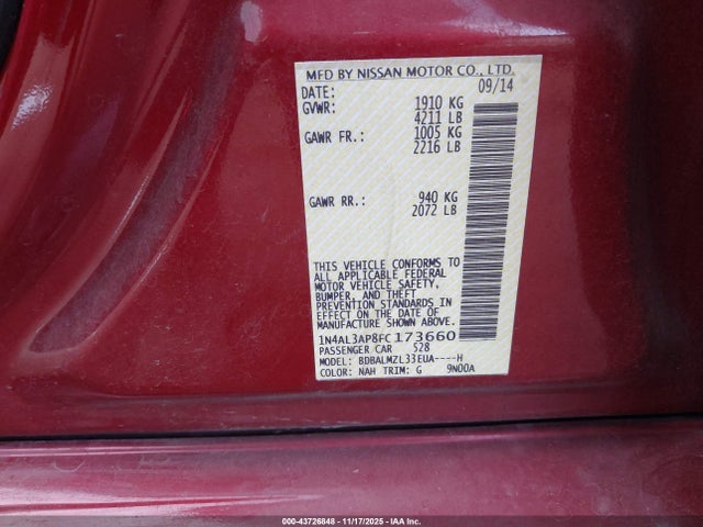 Nissan Altima 2.5 Sv 2015 1N4AL3AP8FC173660 Image 9
