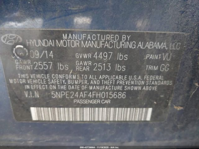 2015 HYUNDAI SONATA 5NPE24AF4FH015686 Photo 8