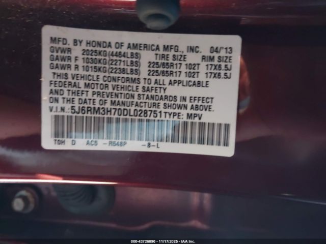 2013 HONDA CR-V 5J6RM3H70DL028751 Photo 8