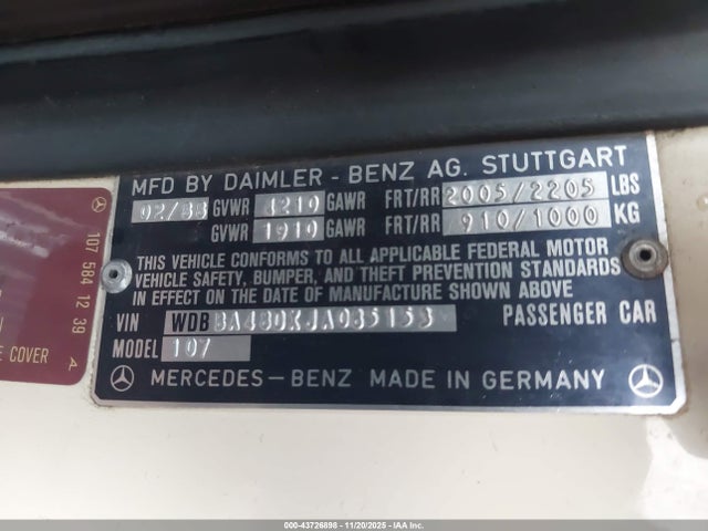 1988 MERCEDES-BENZ 560 WDBBA48DXJA085153 Photo 8