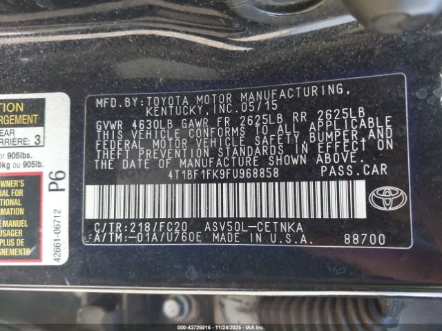 2015 TOYOTA CAMRY 4T1BF1FK9FU968858 Photo 8