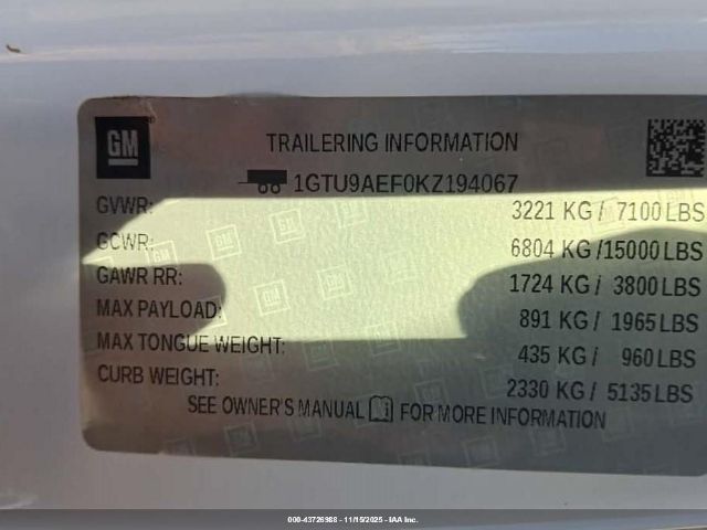 2019 GMC SIERRA 1500 1GTU9AEF0KZ194067 Photo 8