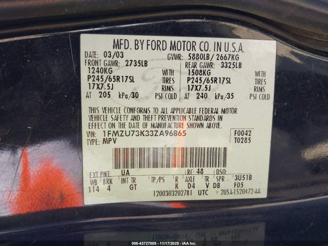 2003 FORD EXPLORER 1FMZU73K33ZA96865 Photo 8