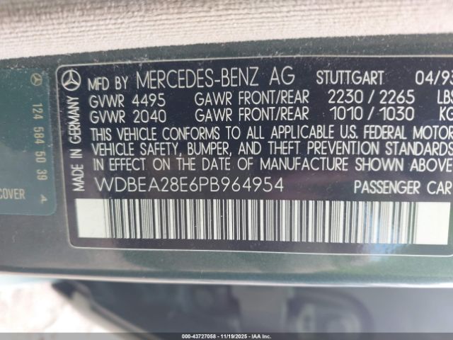 1993 MERCEDES-BENZ 300 WDBEA28E6PB964954 Photo 8